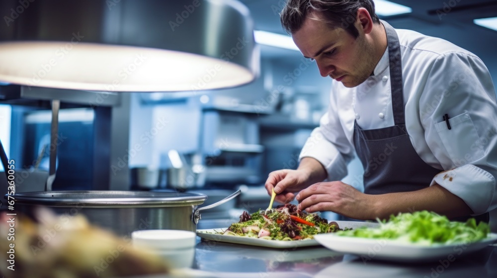 A chef preparing food in the kitchen A chef preparing food in the kitchen