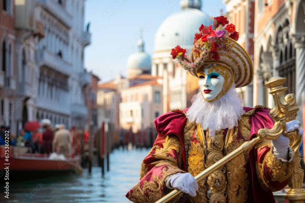 Persona disfrutando del carnaval de Venecia por la ciudad.  - obrazy, fototapety, plakaty 