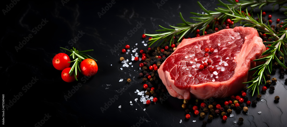 Grilled steak on Black marble table with copy space, created by generative AI technology Grilled steak on Black marble table with copy space, created by generative AI technology