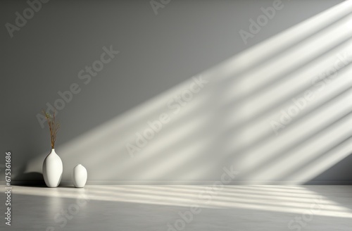 Wavy wall in a room with a flower shaped vase, in the style of monochromatic depth, showcasing a pristine white minimalistic