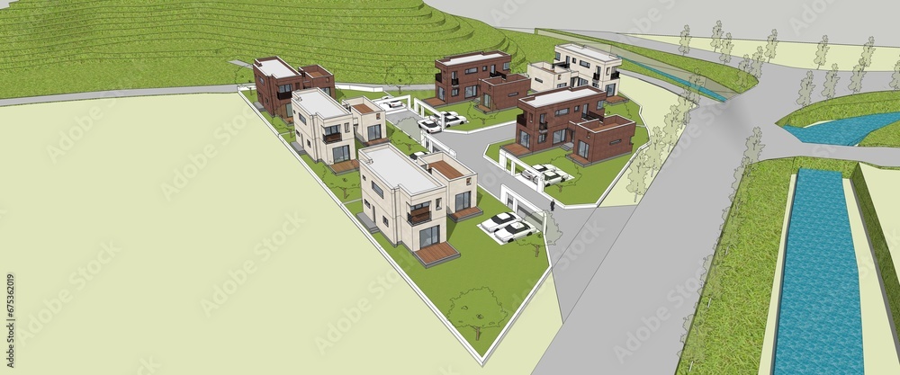 3d render of a town house with a map, 3d rendering of top viiew of a modern town house. 3d render of a town house with a map, 3d rendering of top viiew of a modern town house.