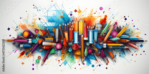 Back to school background with colorful crayons and pencils. Vector illustration. ia generated photo