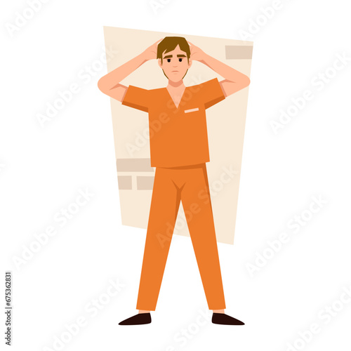 Prisoner in orange uniform. Colorful male prisoner. Arrested men. Vector flat illustration EPS10