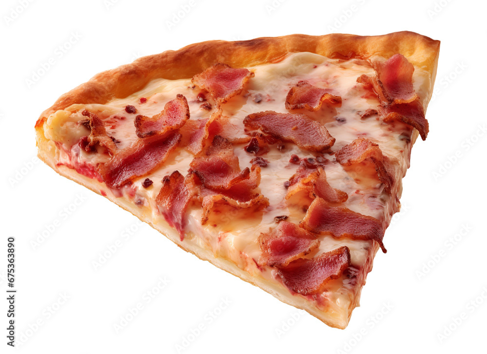 Bacon pizza slice on transparent background. Generative AI. Bacon pizza slice on transparent background. Generative AI.