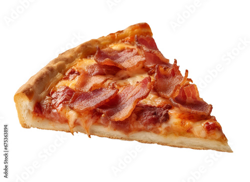 Bacon pizza slice on transparent background. Generative AI.