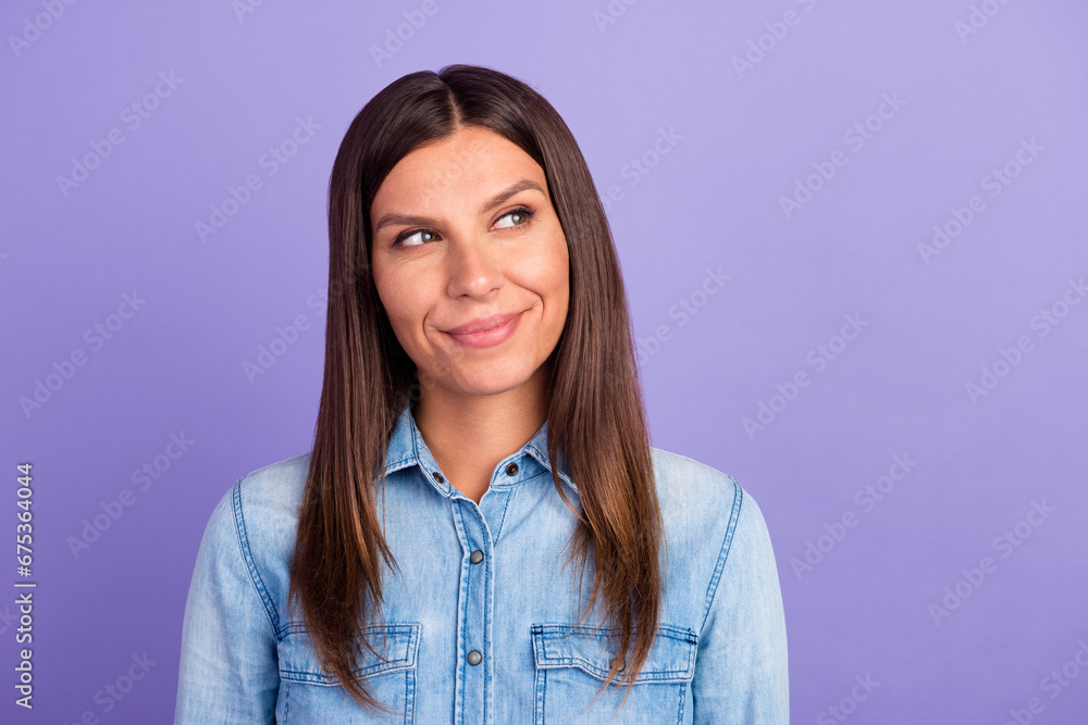 Photo of adorable positive lady look empty space hands cheeks wear white shirt isolated yellow color background Photo of adorable positive lady look empty space hands cheeks wear white shirt isolated yellow color background