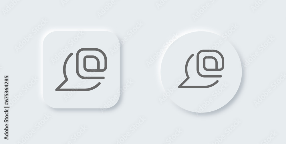 Mention line icon in neomorphic design style. At signs vector illustration. Mention line icon in neomorphic design style. At signs vector illustration.