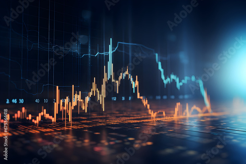 3D futuristic stock and investment charts, stock trading graphs