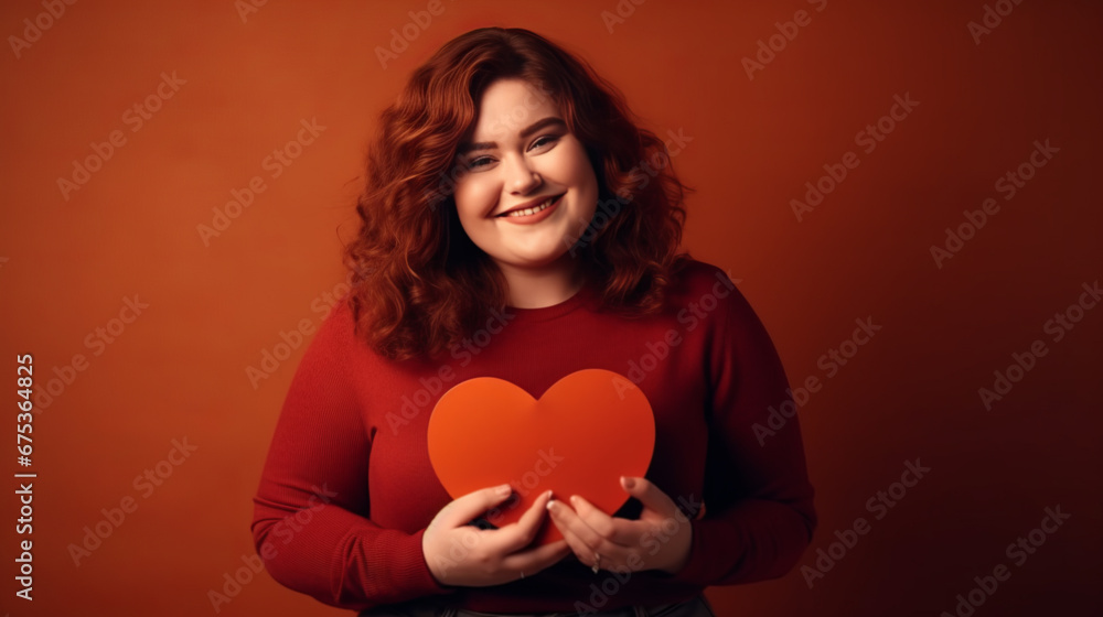 Happy Plus size woman celebrating St Valentine's day Happy Plus size woman celebrating St Valentine's day