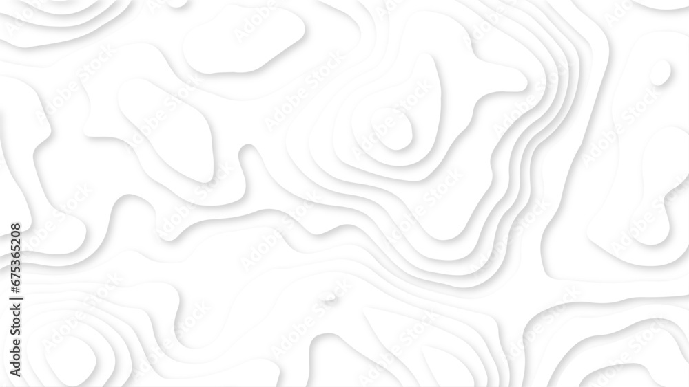 Topographic map in papercut style. Top view river, mountains in paper cut style. Wavy layered shapes cut out from cardboard. Abstract Vector illustration for ecology creative concept.