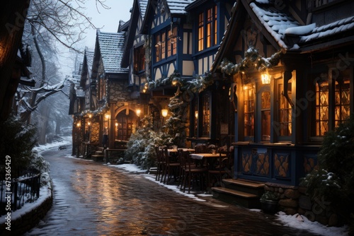 night view of the old town country in winter ,new year period, christmas