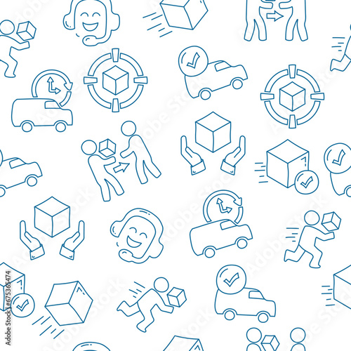 Delivery service seamless pattern design. seamless pattern with delivery service doodle elements.