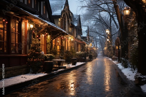 night view of the old town country in winter ,new year period, christmas