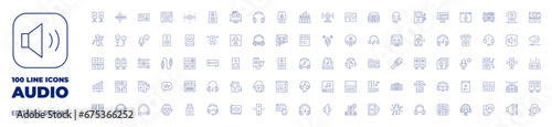 100 icons Audio collection. Thin line icon. Editable stroke. Audio icons for web and mobile app. photo