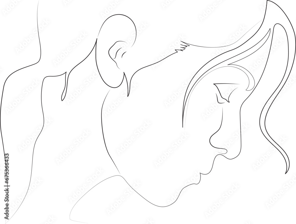 Vector a happy woman one line drawing the face and hair Vector a happy woman one line drawing the face and hair