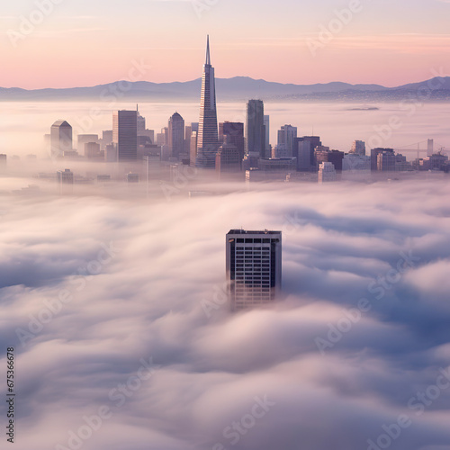 Dawn's Embrace: San Francisco Skyline Above the Clouds,sunrise over the city