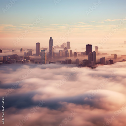Dawn's Embrace: San Francisco Skyline Above the Clouds,sunrise over the city