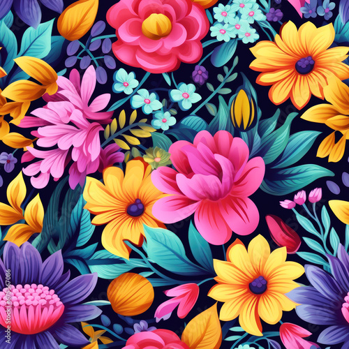 Illustration of a Vibrant Floral Seamless Pattern Tile
