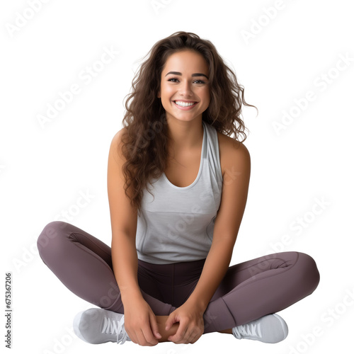 Yoga woman smiling and stretching before do sport