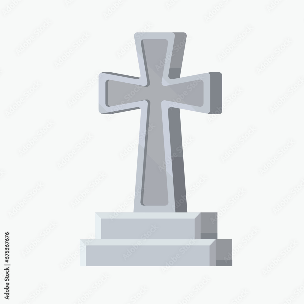 Flat illustration of a tombstone in the form of a cross in a minimalistic voluminous style. Tombstone in game flat style. Flat illustration of a tombstone in the form of a cross in a minimalistic voluminous style. Tombstone in game flat style.