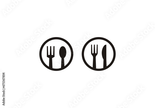 spoon and fork knife round logo icon template © GRAY