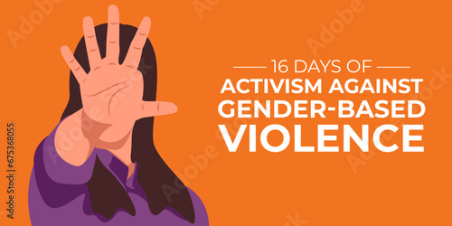 16 Days of Activism against gender-based violence is observed every year from November 25 to December 10 worldwide. Vector illustration design. photo