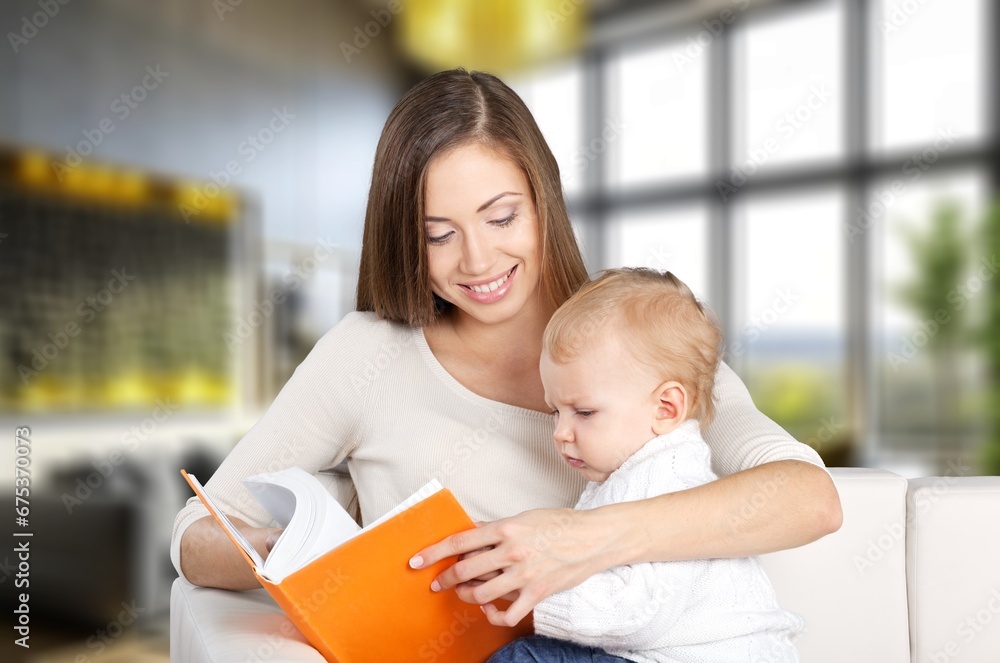 Happy young mother and child at home, AI generated image Happy young mother and child at home, AI generated image