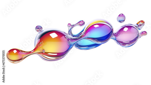Colorful liquid bubbles, 3d render glossy shape isolated on transparent background. Generative AI © SRITE KHATUN