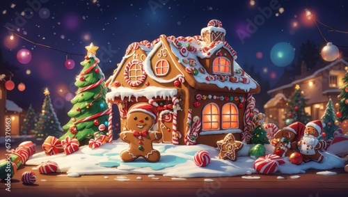 image that captures the essence of the Christmas season with a gingerbread house and beautifully decorated cookies. The gingerbread house, decorated with white icing and colorful candies against a bac