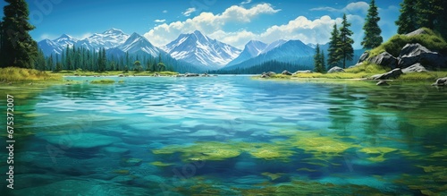 In the summertime as I travel through breathtaking landscapes I am mesmerized by the crystal clear blue sky reflecting in the shimmering water the vibrant green grass and the majestic mounta