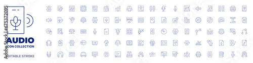 Audio icon collection. Thin line icon. Editable stroke. Editable stroke. Audio icons for web and mobile app.