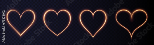 Heart white with flashes isolated on transparent background. Light heart for holiday cards, banners, invitations. Heart-shaped gold wire glow. PNG vector	