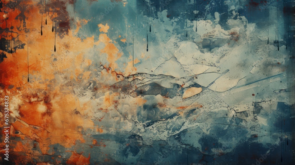 Contemporary canvas - abstract brushstrokes on weathered wall