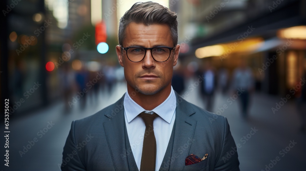 A man in a suit and tie on a city street A man in a suit and tie on a city street