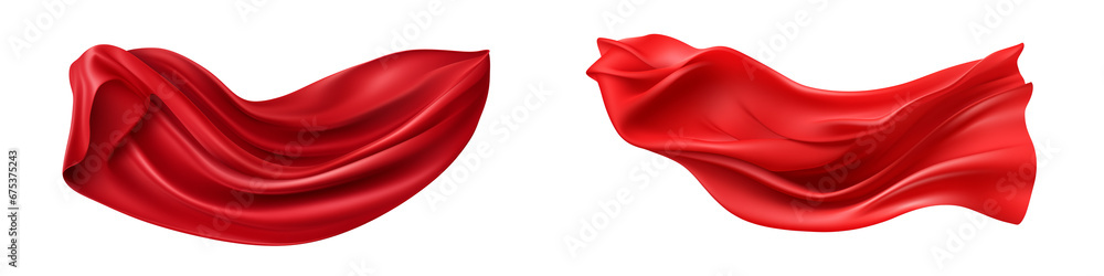 Set of flying 3d red drapery fabric cloth, isolated on transparent background. Generative AI Set of flying 3d red drapery fabric cloth, isolated on transparent background. Generative AI