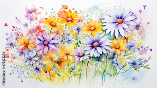 A painting of colorful flowers on a white background