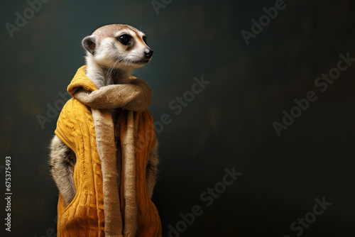 Cute meercat oil paint. Greeting card with animal. Wildlife concept photo