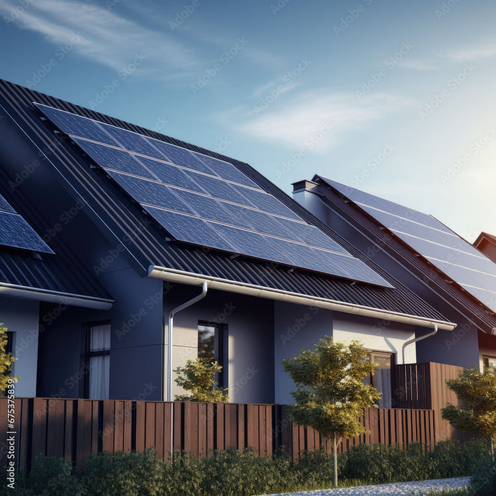 Fototapeta premium Constructed homes with solar panels on the roof.