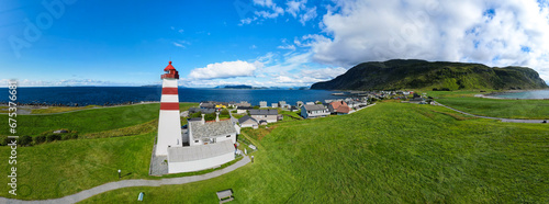 Airial view of the Alnes Fyr lightnouse on the coast of Norway photo