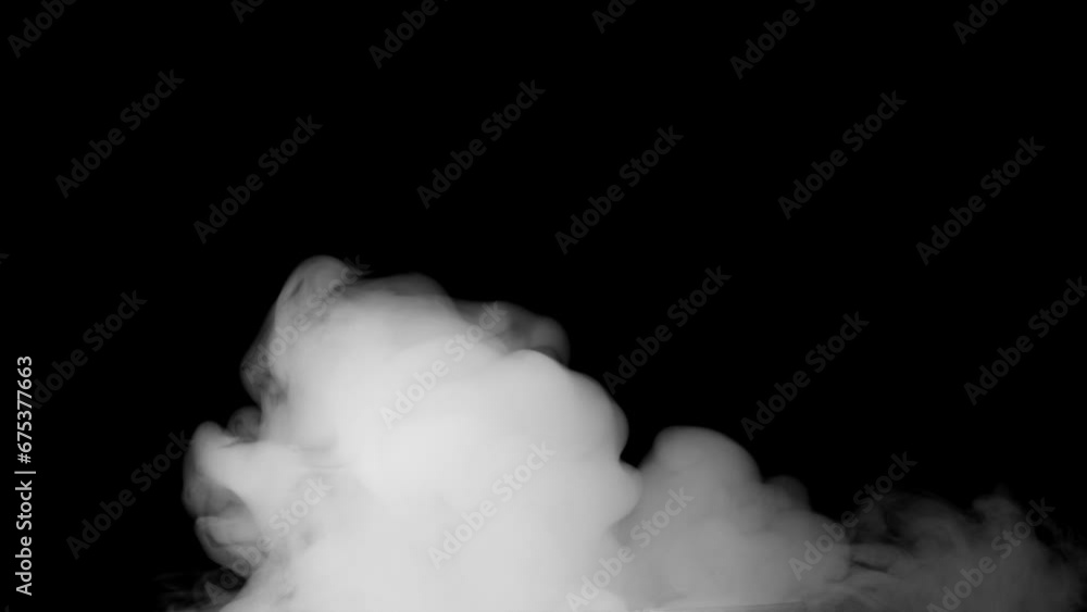 Abstract white smoke animation on a black background. Smoke, steam, explosion, fire, puff, steady vapors. Realistic smoke cloud from up and button with floating fog. Best for using in composition. Abstract white smoke animation on a black background. Smoke, steam, explosion, fire, puff, steady vapors. Realistic smoke cloud from up and button with floating fog. Best for using in composition.
