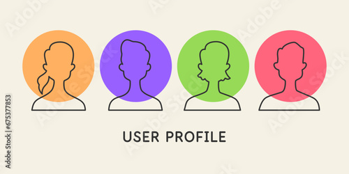 A conditional image of a person. A set of user avatars. The icons depict people. Isolated icon in the background.
