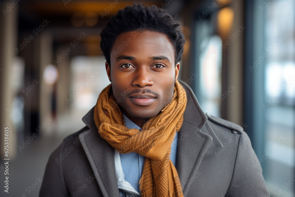 Fashionable Young Man with Scarf Walking in City Street Fashionable Young Man with Scarf Walking in City Street