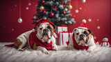 Dos Bulldogs Ingleses se disfrazan como divertidos Papás Noel para navidad.