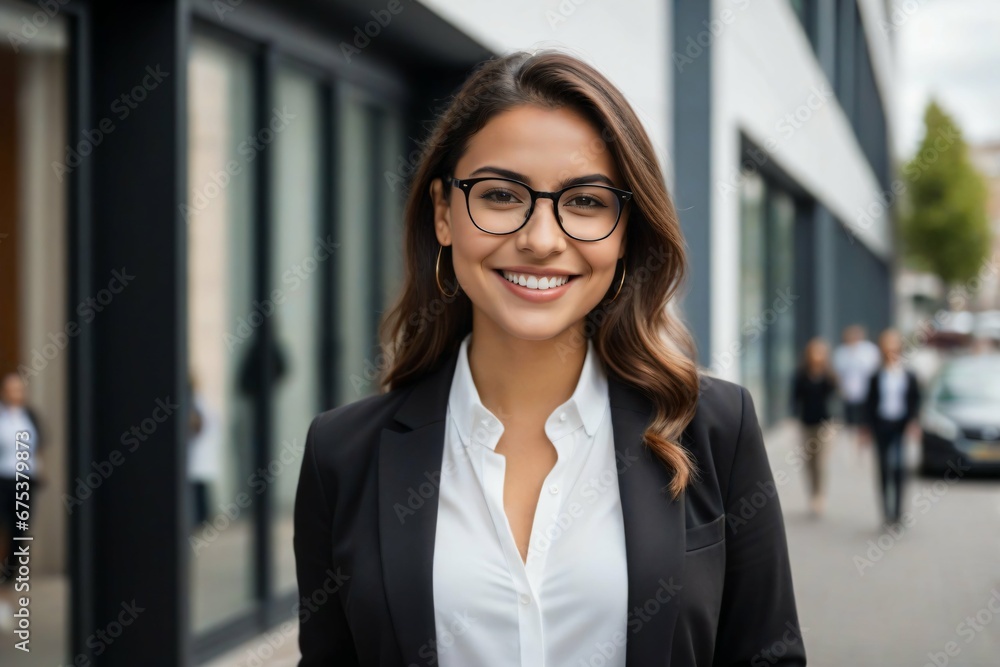 A portrait of a young happy smiling businesswoman standing outdoors, entrepreneurial spirit A portrait of a young happy smiling businesswoman standing outdoors, entrepreneurial spirit