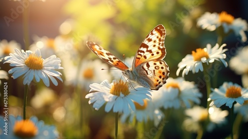 Close up High-resolution image of butterfly on daisy flower. Generative AI. © Dusit