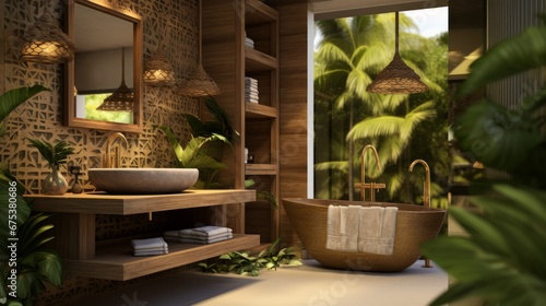 tropical resort natural design and ideas colour scheme bathroom home interior design concept wiiden decorate material with tree garden and rustic element house beautiful design background