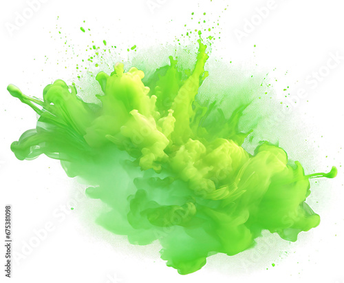 Green paint splash explosion smoke cloud isolated on transparent or white background, PNG. Generative AI 