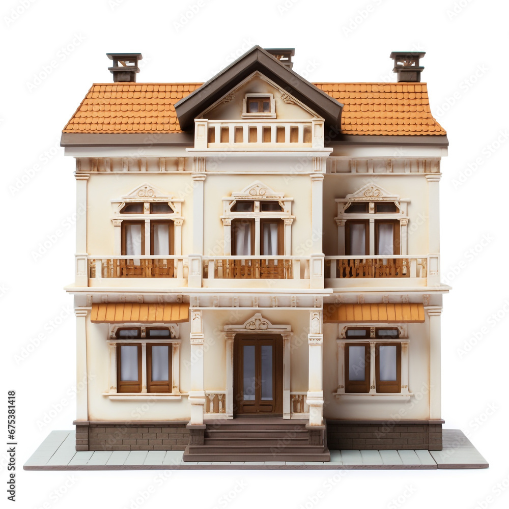 Fototapeta premium Two-story residential house model. Classic design. 3D model illustration.