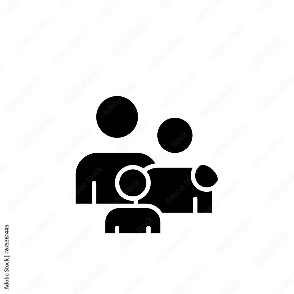 Family icon. Simple solid style. Parents and child, father, mother, kid, couple, together concept. Black silhouette, glyph symbol. Vector illustration isolated. Family icon. Simple solid style. Parents and child, father, mother, kid, couple, together concept. Black silhouette, glyph symbol. Vector illustration isolated.