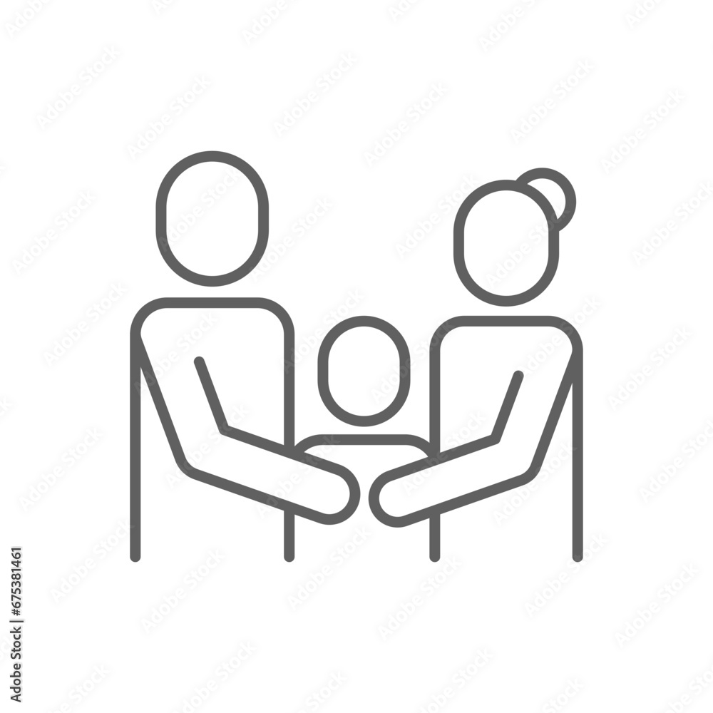 Family icon. Simple outline style. Parents and child, father, mother, kid, couple, together concept. Thin line symbol. Vector illustration isolated. Editable stroke. Family icon. Simple outline style. Parents and child, father, mother, kid, couple, together concept. Thin line symbol. Vector illustration isolated. Editable stroke.
